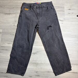 Empyre Gray Denim Jeans Size 34 Embroidered Logo Streetwear Distressed